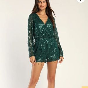 Lulus Emerald Green Sequence Romper-Small